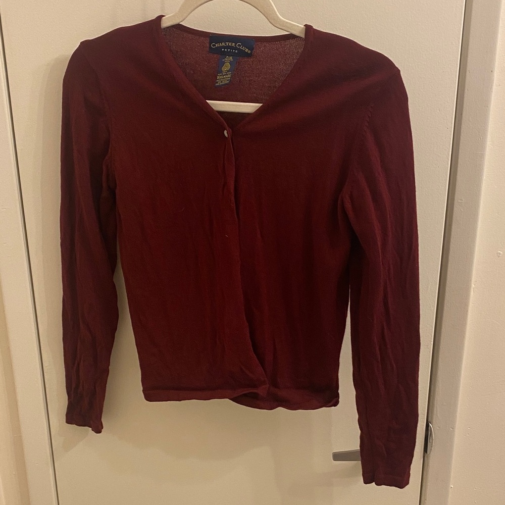Charter Club Women's Burgundy cardigan 100% PURE NEW WOOL
